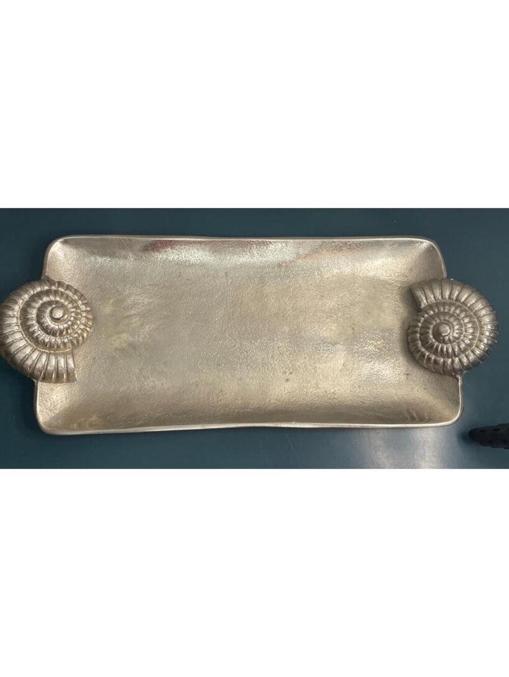 Z GALLERIE Silver Nautilus Sea Snail Handles Coastal Serving Decorative Tray
